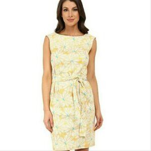 Pendleton Yellow Floral Gloria Dress Textured Waist Tie Women's Size 6